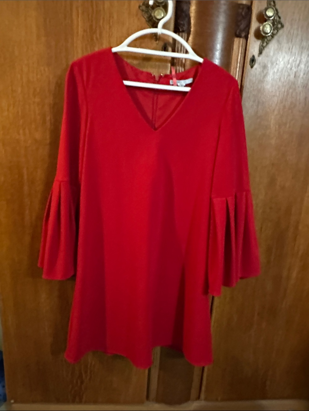 ANTONIO MELANI Red V-Neck Mini Dress with Bell Sleeves